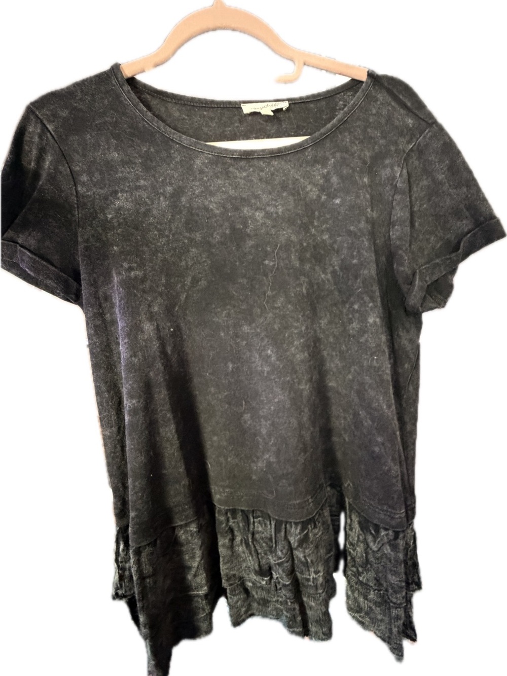 Mystree brand Washed Black Short Sleeve Ruffle-Hem Tee